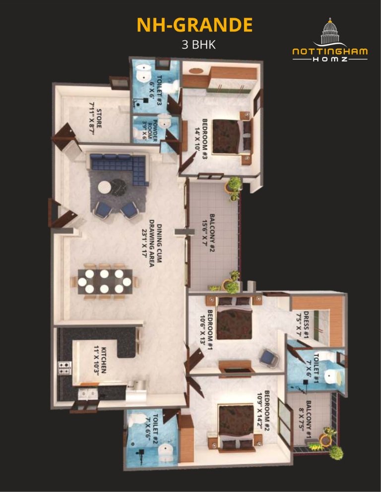 3 BHK Floor Plan